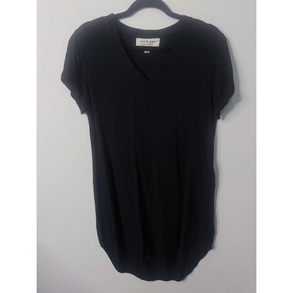 Cloth & Stone V-Neck High-Low T-Shirt Elevated Black Dress Small